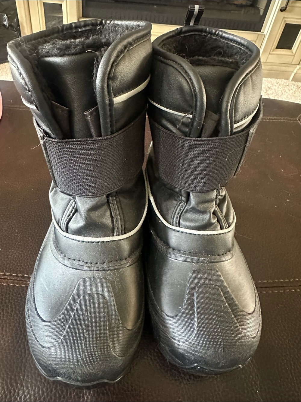 Kids Black Snow Boots with Easy Hook-and-Loop Strap